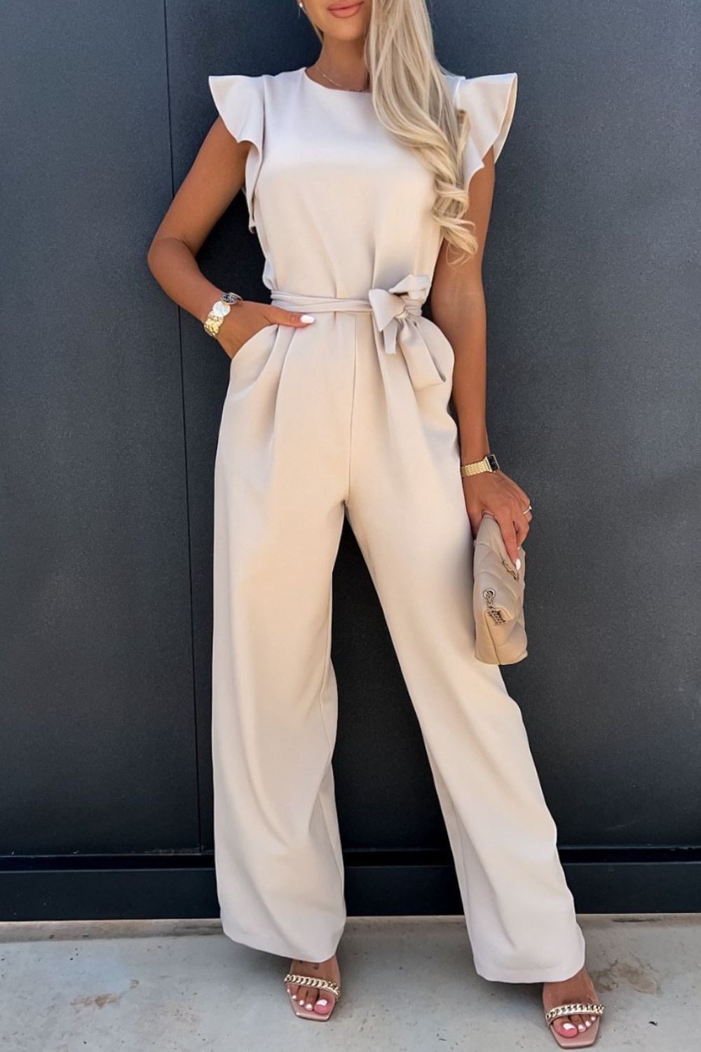 Power Move Ruffle-Sleeve Jumpsuit