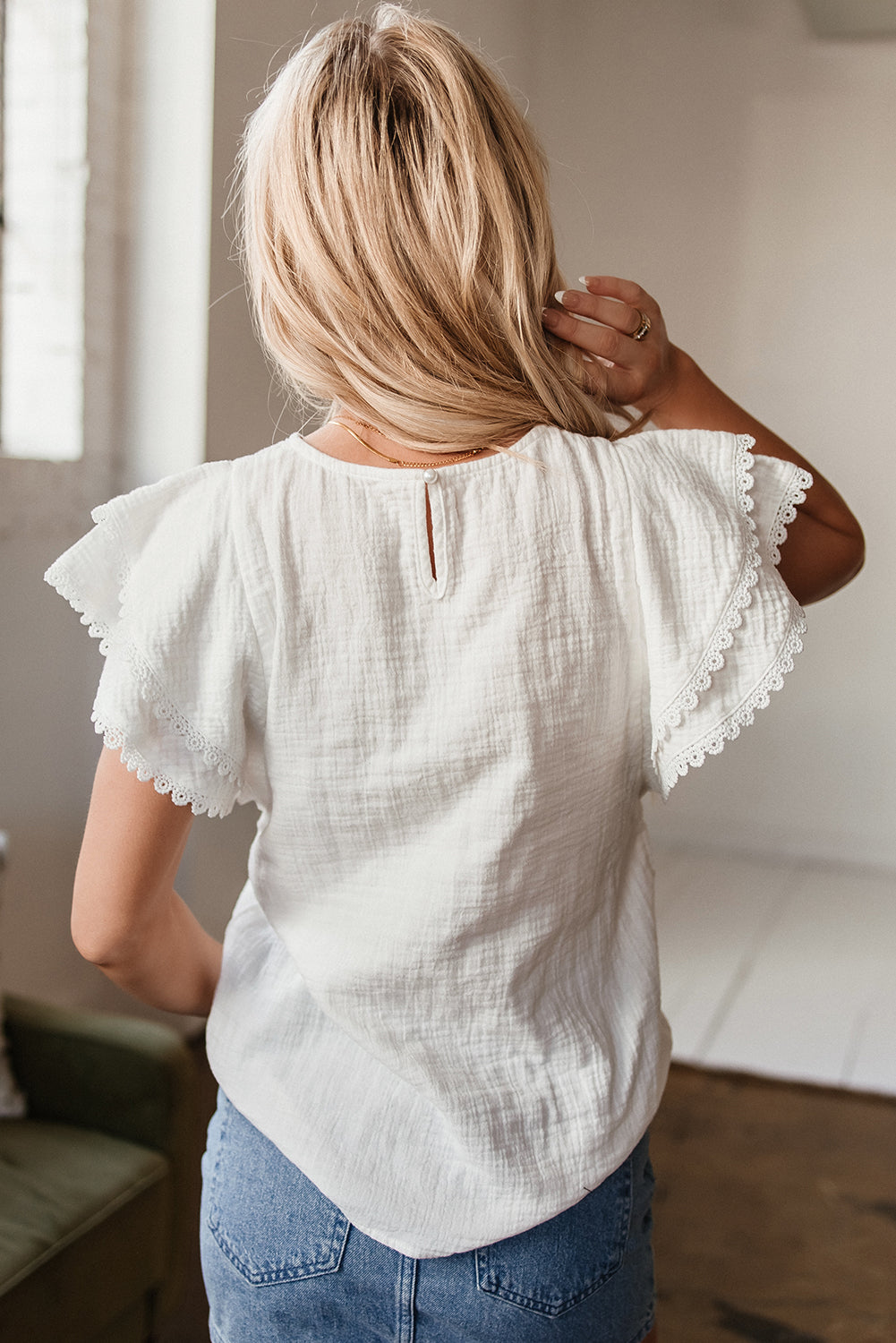 Soraya Crinkled Layered Ruffled Flutter Sleeve Blouse for Women - Love Salve