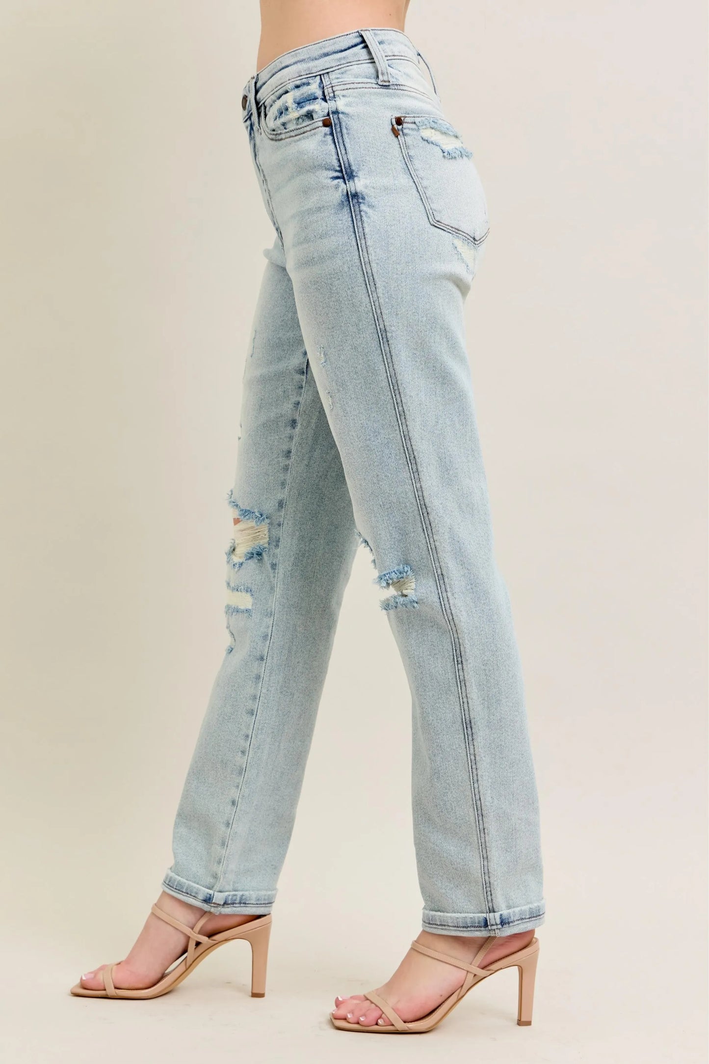 Judy Blue Plus Size Full Size Mr Repair Stitch Detail Destroyed Boyfriend Jeans - Love Salve