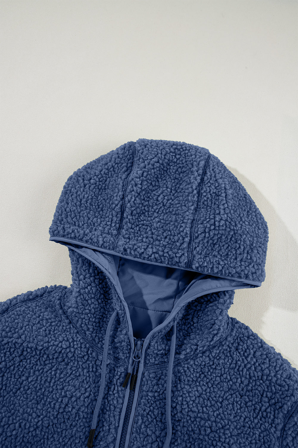 Navy Blue Fleece Zip Up Hooded Jacket With Front Pockets