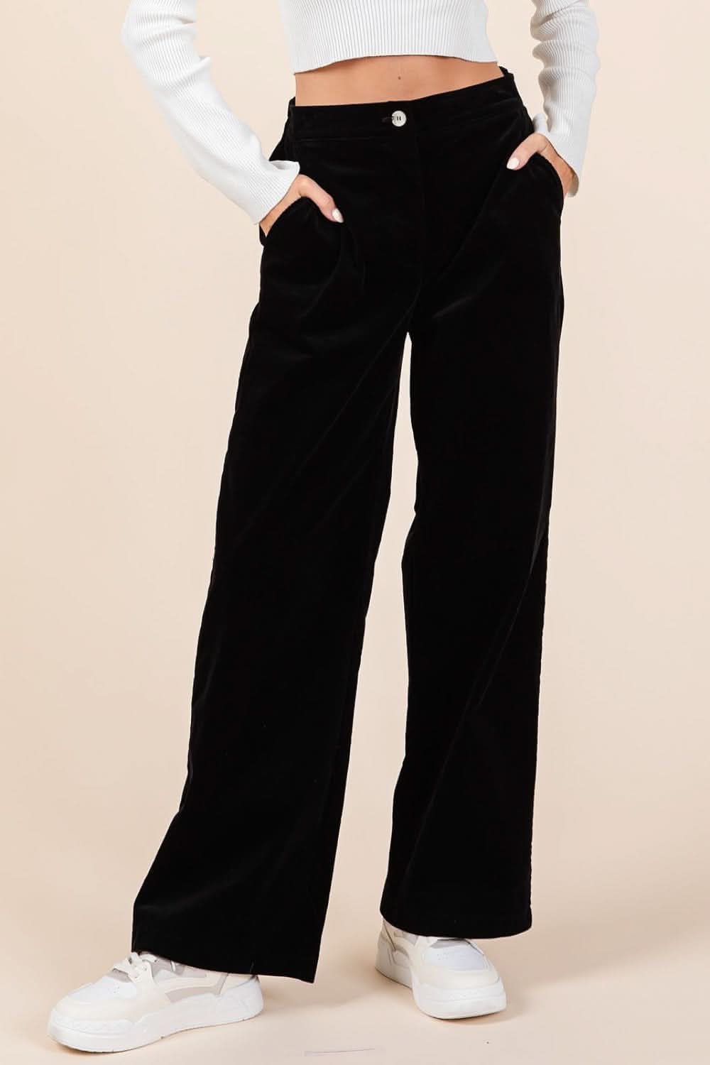 Mittoshop Corduroy Back Elastic Waist Pants with stretchy knit fabric and side pockets.