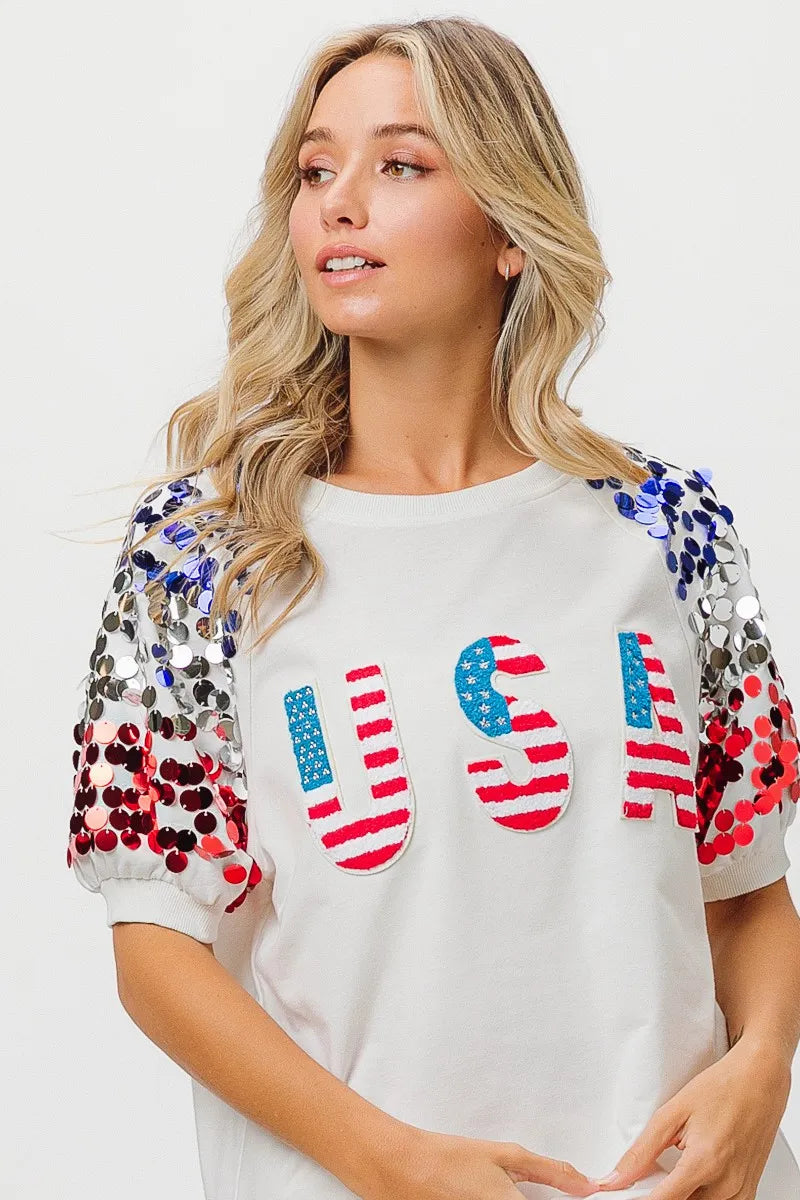 BiBi American Flag Theme Sequin Top - Love Salve