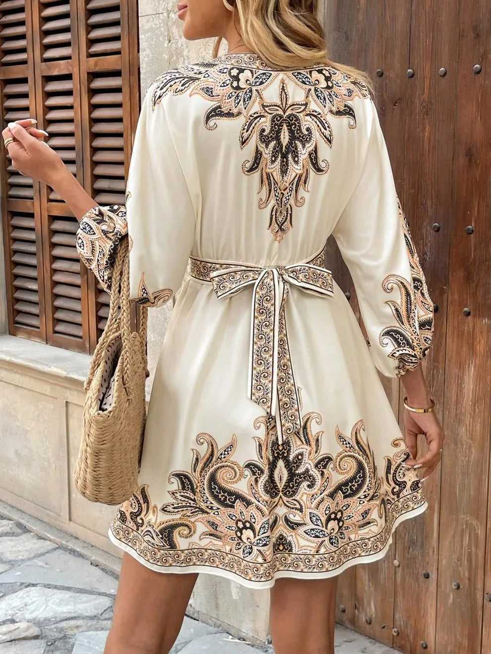 Boho Luxe Paisley Belted Mini Dress