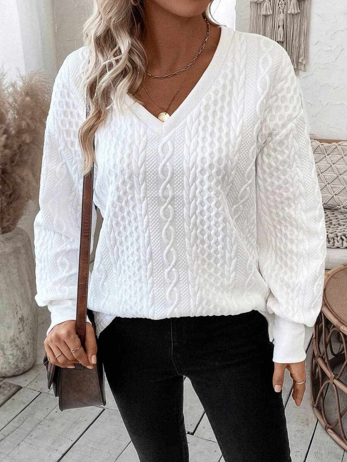 Casual V-neck long sleeve top - Love Salve