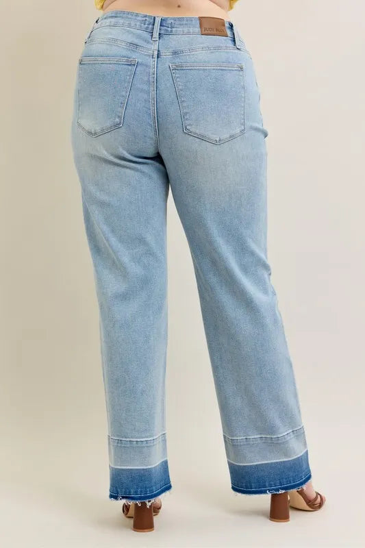 Judy Blue Plus Size Full Size Wide Leg Jeans with Released Hem - Love Salve
