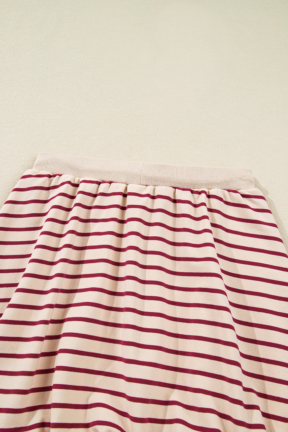 Red Stripe Cropped Collared Pullover and Bubble Mini Skirt