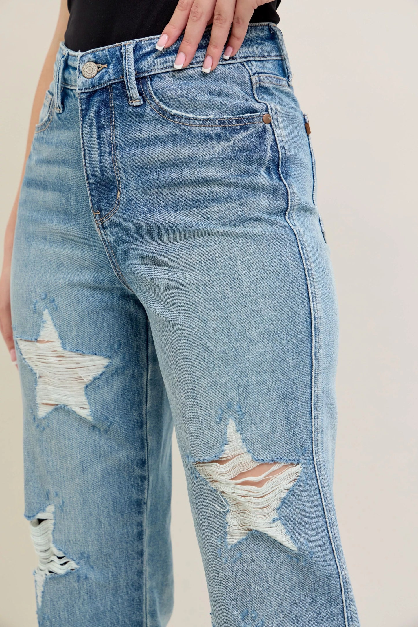 Judy Blue Full Size High Waist Rigid Magic Star Shaped Destroy 90's Straight Jeans Plus Size