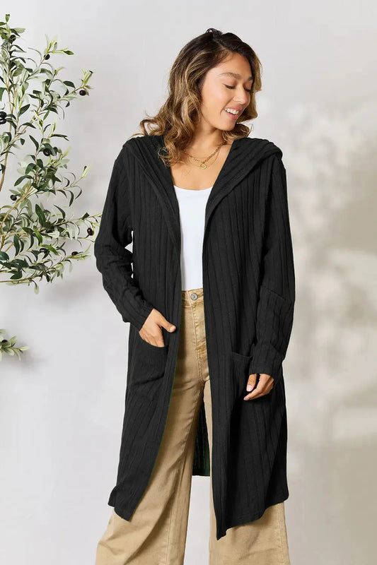 Basic Bae Full Size Hooded Sweater Cardigan - Love Salve