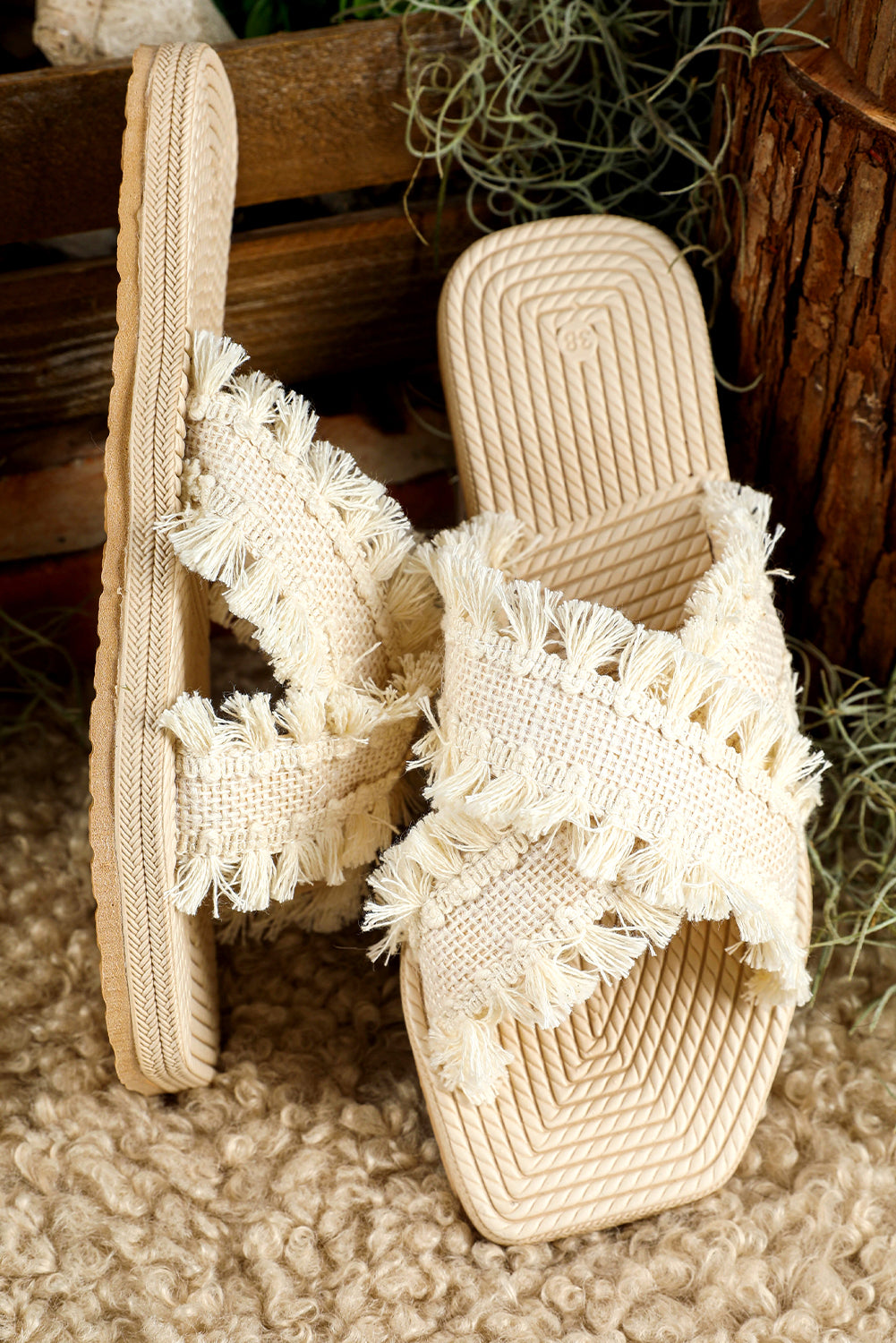 Vada Tassel Woven Cross Strap Flat Slippers - Love Salve
