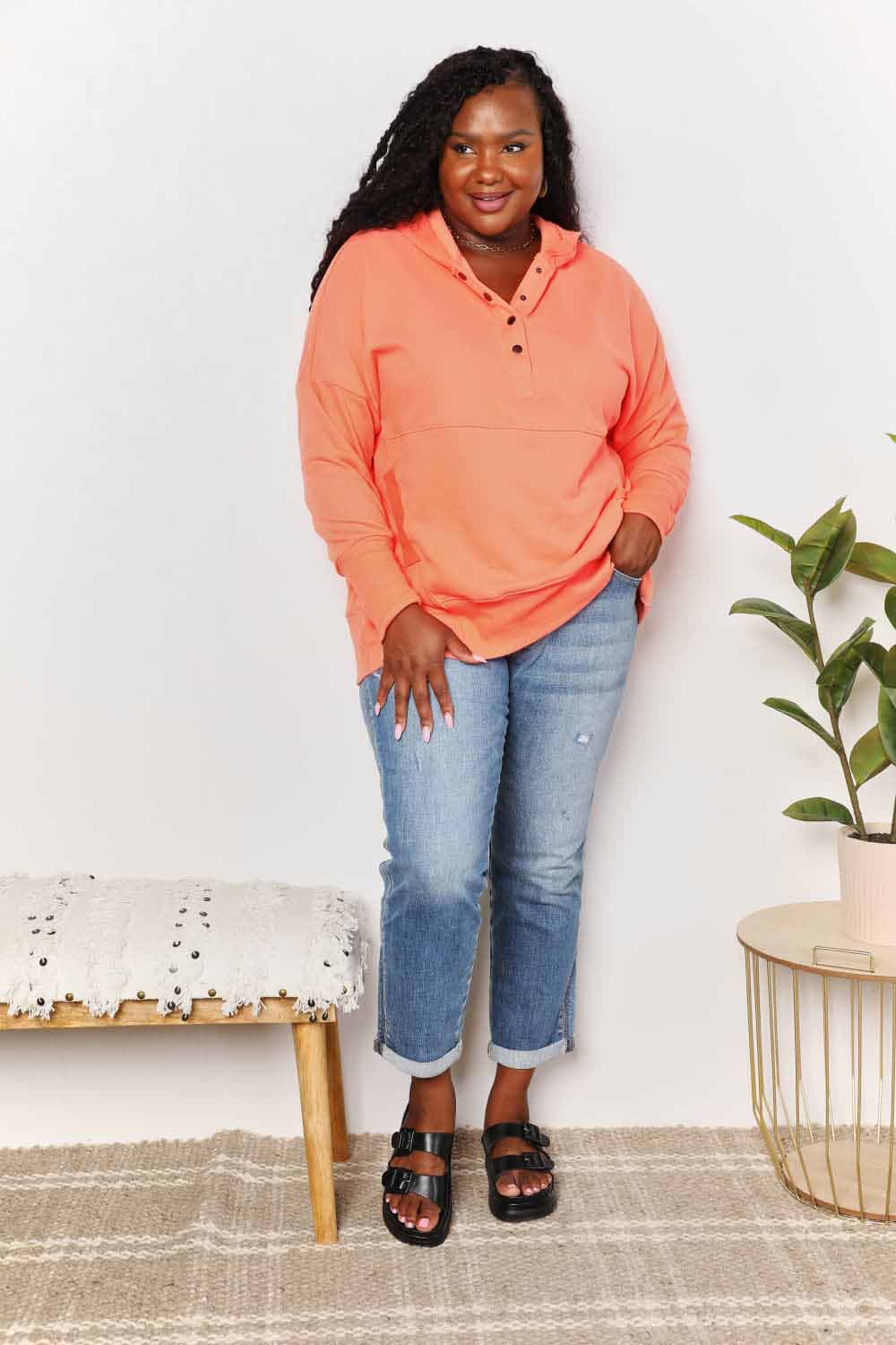 Chic quarter-snap hoodie for women - Love Salve