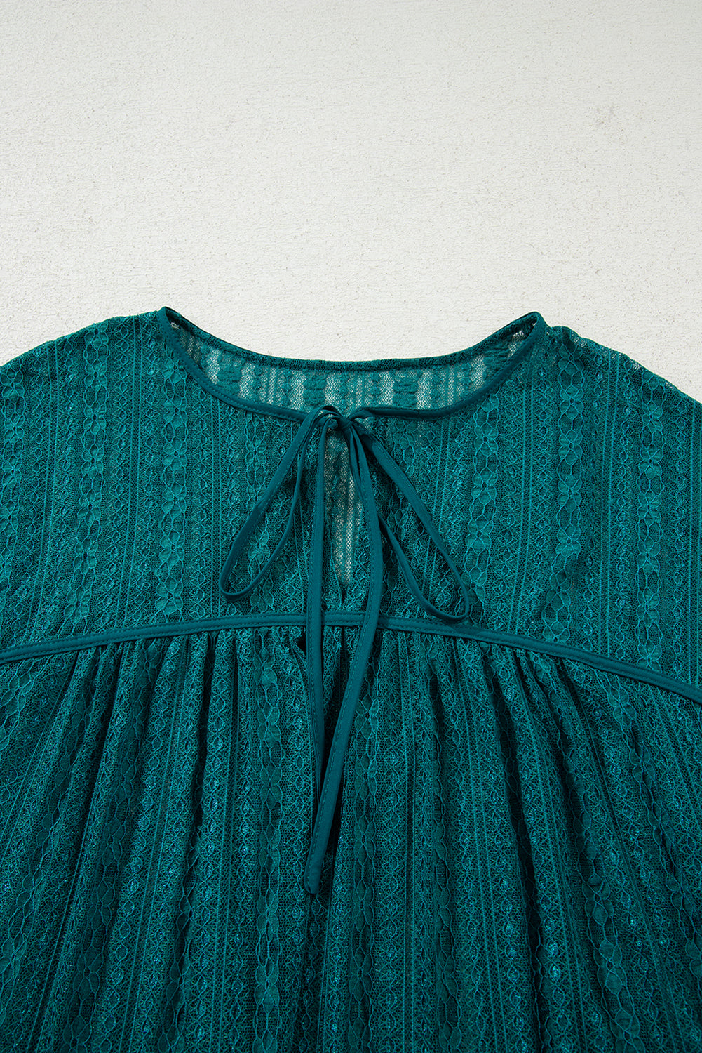Premium Evergreen Sheer Lace Balloon Sleeve Babydoll Blouse