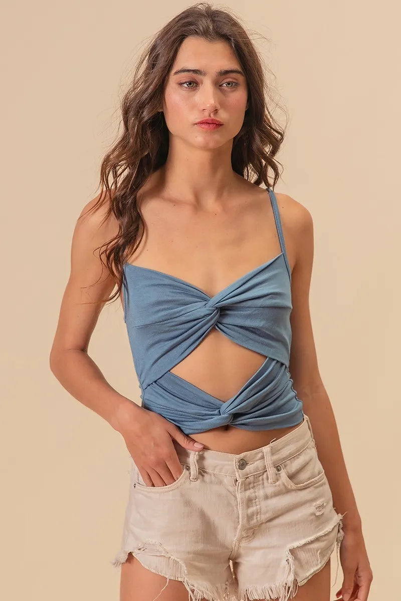 BiBi Rayon Span Jersey Knit Double Twist Front Cami Top - Love Salve
