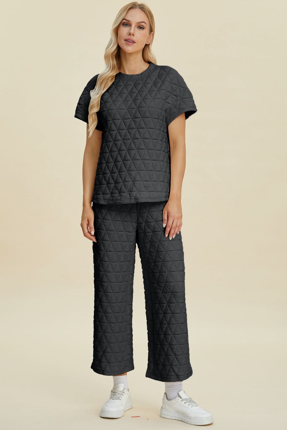 Double Take Texture Top & Pants Set - Love Salve