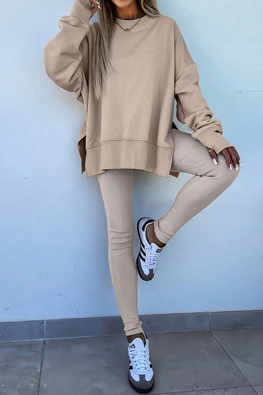 Jet Stream Oversize Slit Sweatshirt And Ribbed Leggings Set Dear-Lover Dropshipping