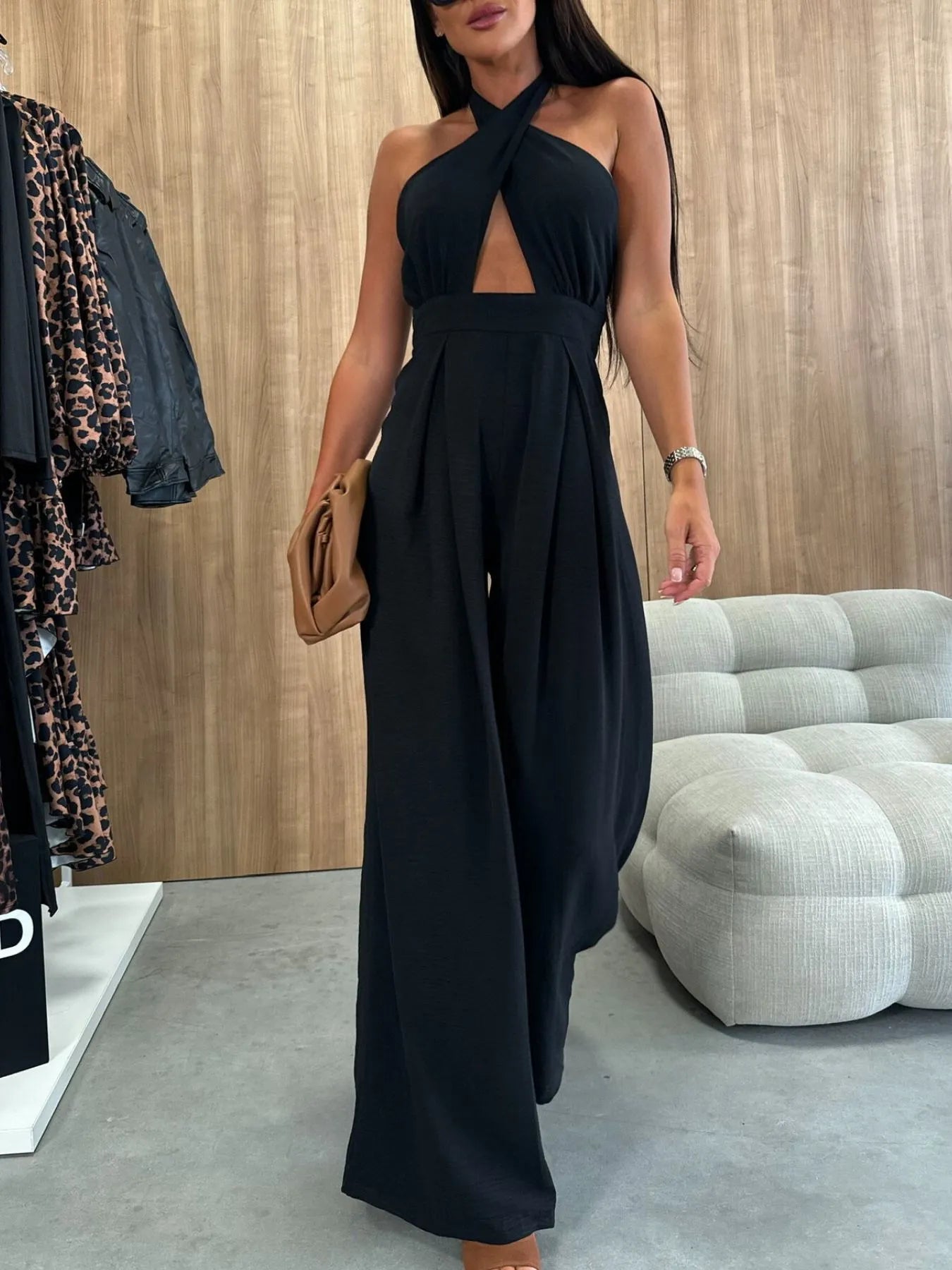 Strut & Slay Wide Leg Halter Jumpsuit