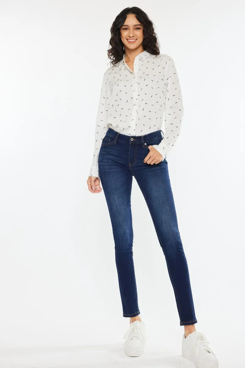 Kancan Mid Rise Super Skinny Jeans with Dark Indigo Wash and Premium Stretch Denim - Love Salve