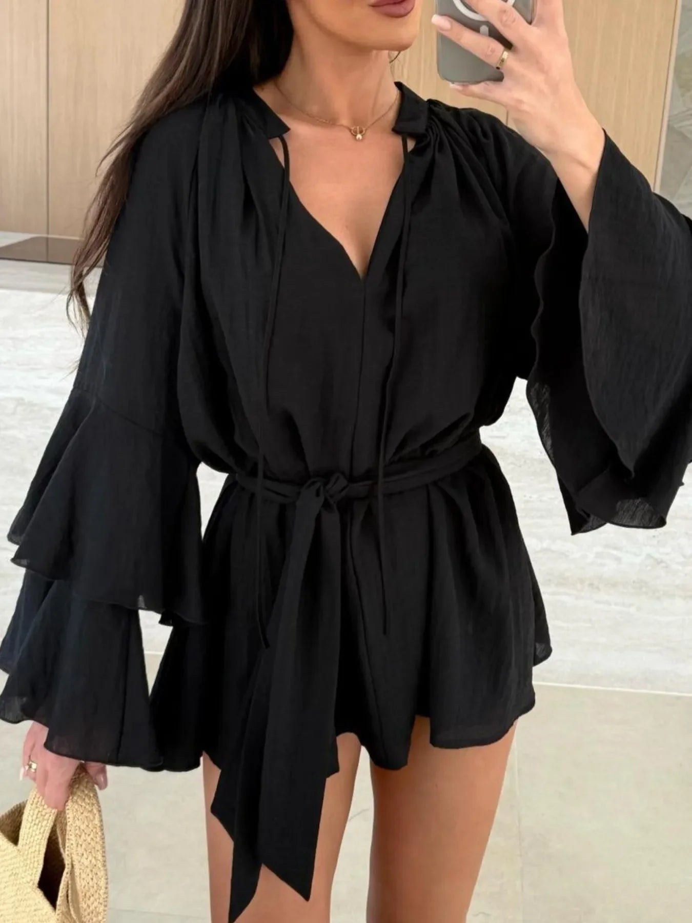 Flirt & Flow Bell Sleeve Mini Dress