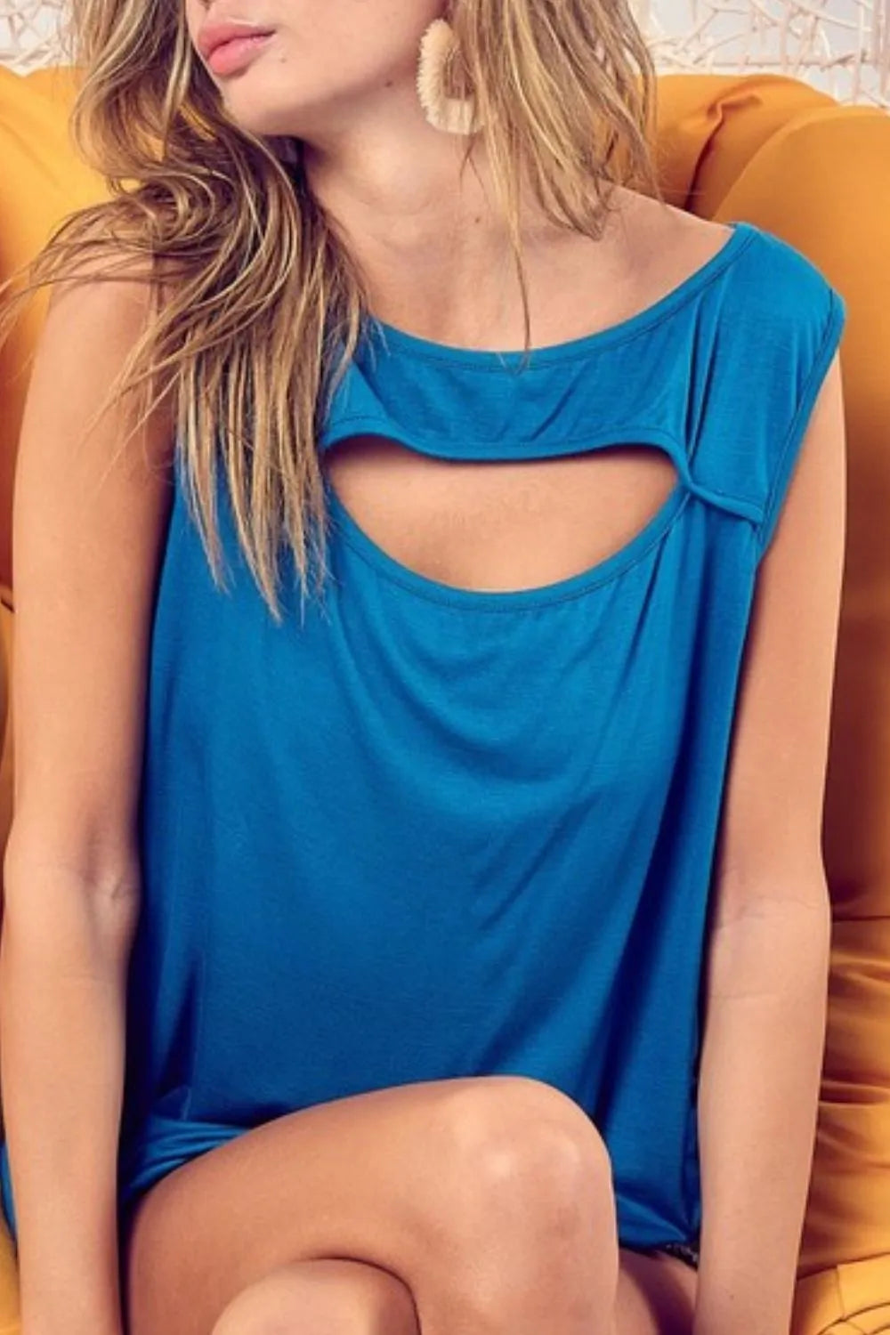 BiBi Rayon Span Knit With Cut Out Front Sleeveless Top - Love Salve