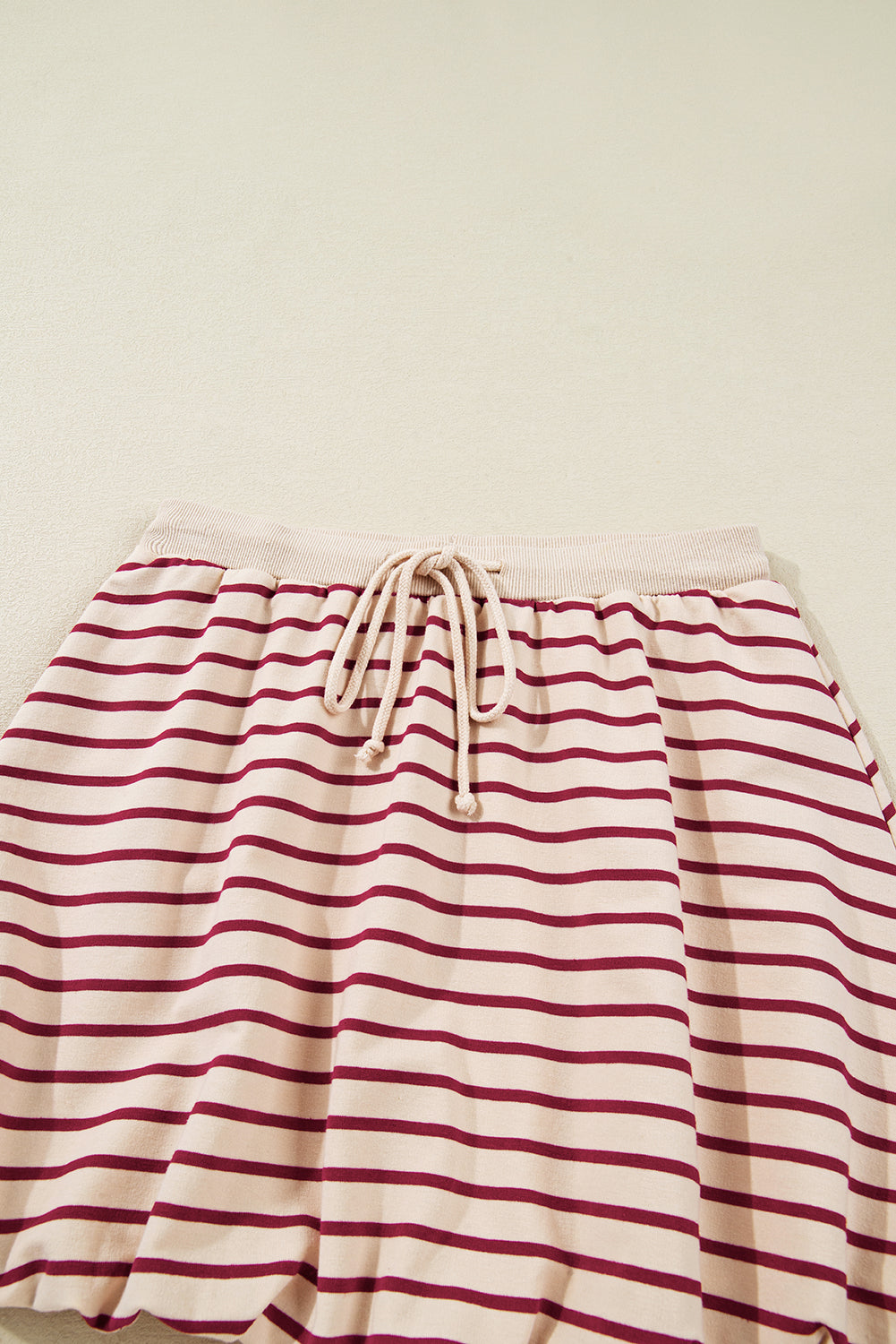 Red Stripe Cropped Collared Pullover and Bubble Mini Skirt