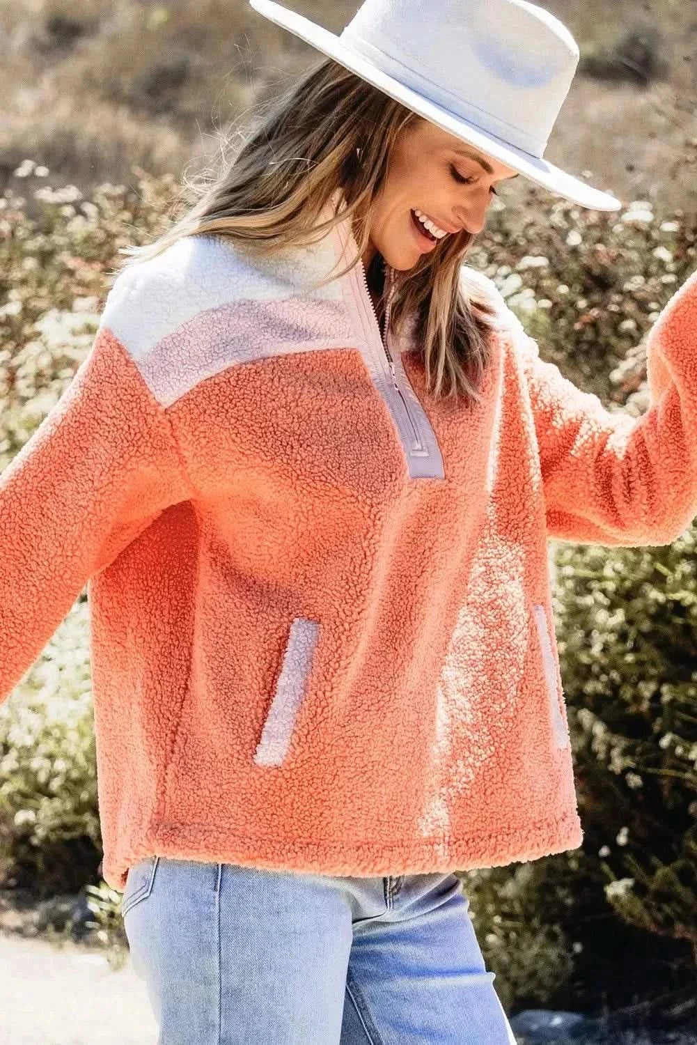 Contrast Half Zip Long Sleeve Sweatshirt - Love Salve
