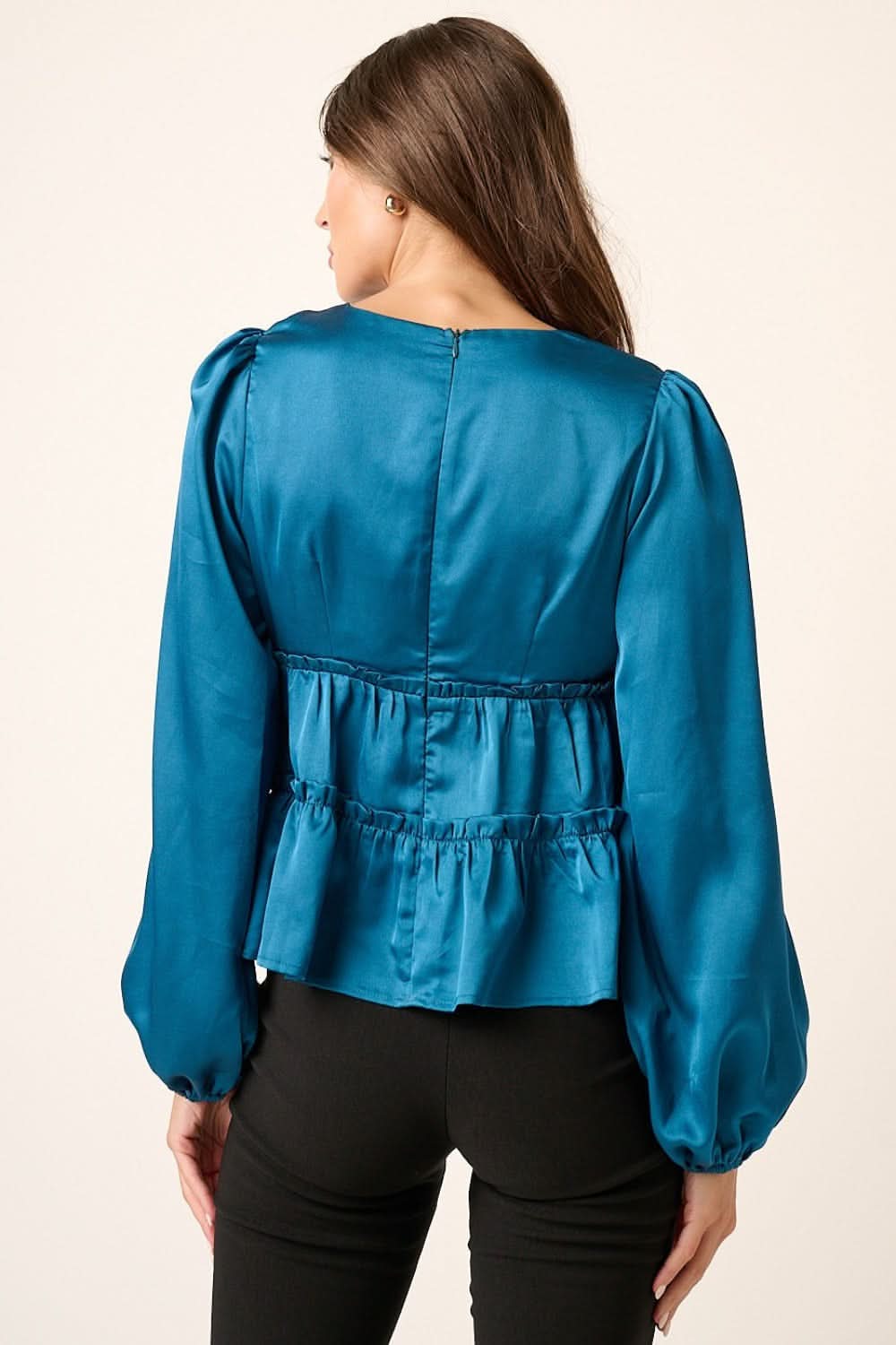 Mittoshop Satin V Neck Ruffled Tier Blouse - Love Salve