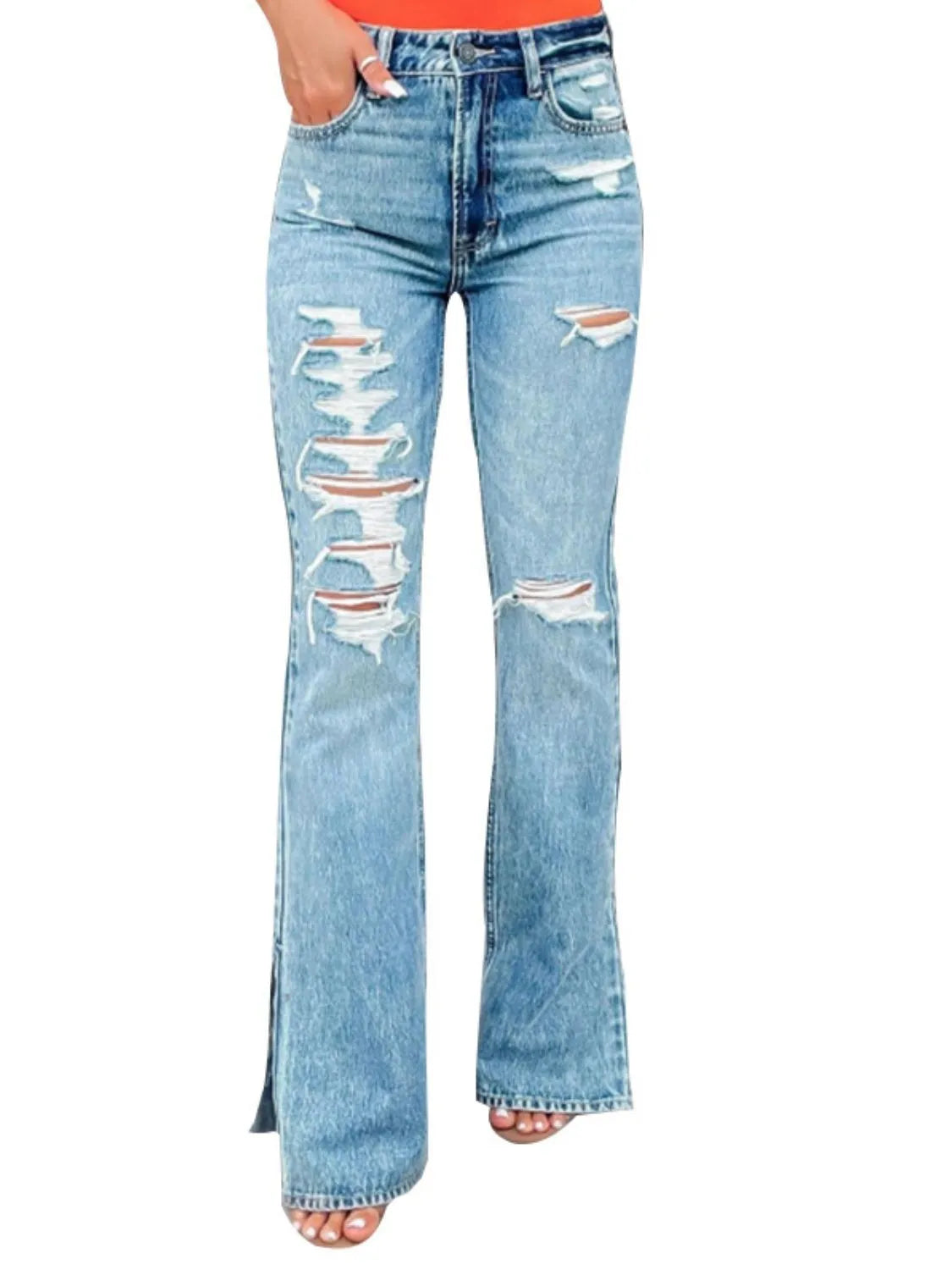 Max Slit Distressed Bootcut Jeans – Small to 2XL