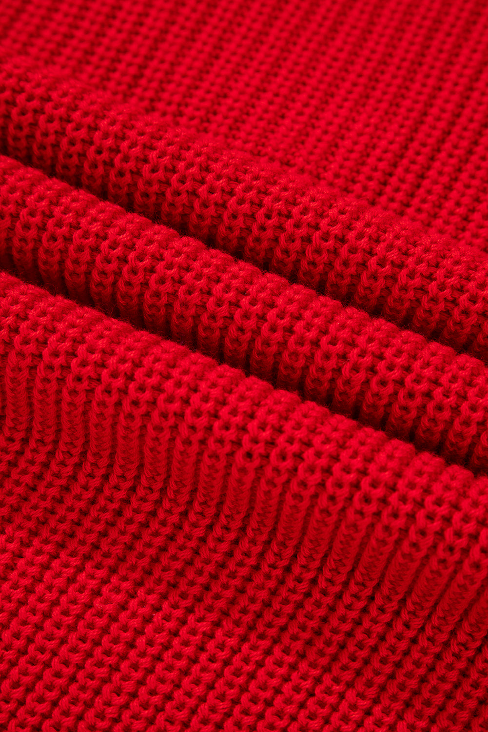 Premium Racing Red Solid Textured Knit V Neck Drop Shoulder Sweater