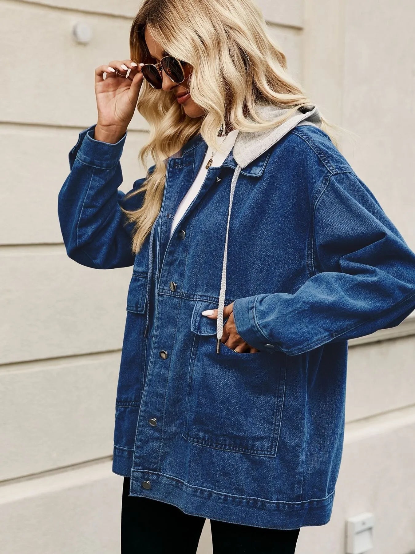 Oversized Button Up Denim Jacket with Hood