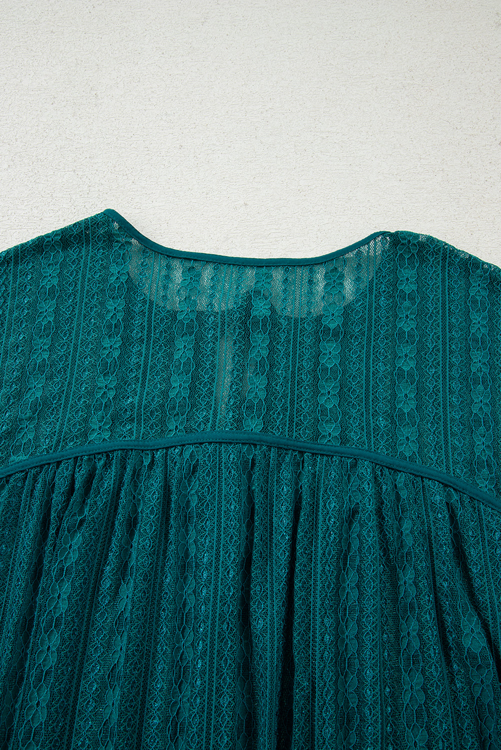 Premium Evergreen Sheer Lace Balloon Sleeve Babydoll Blouse
