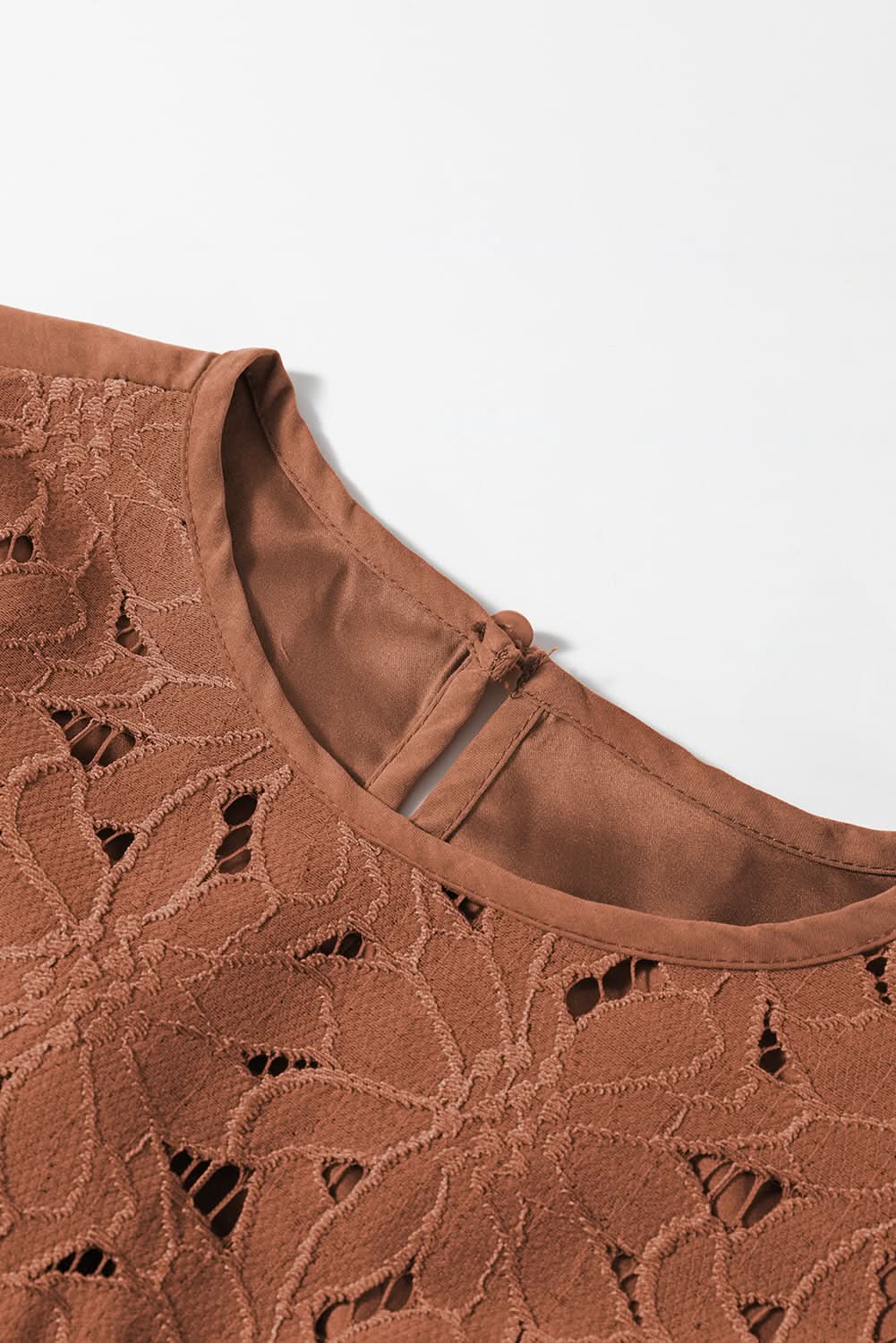 Chestnut Floral Lace Crochet Tiered Ruffled Mini Dress - Love Salve