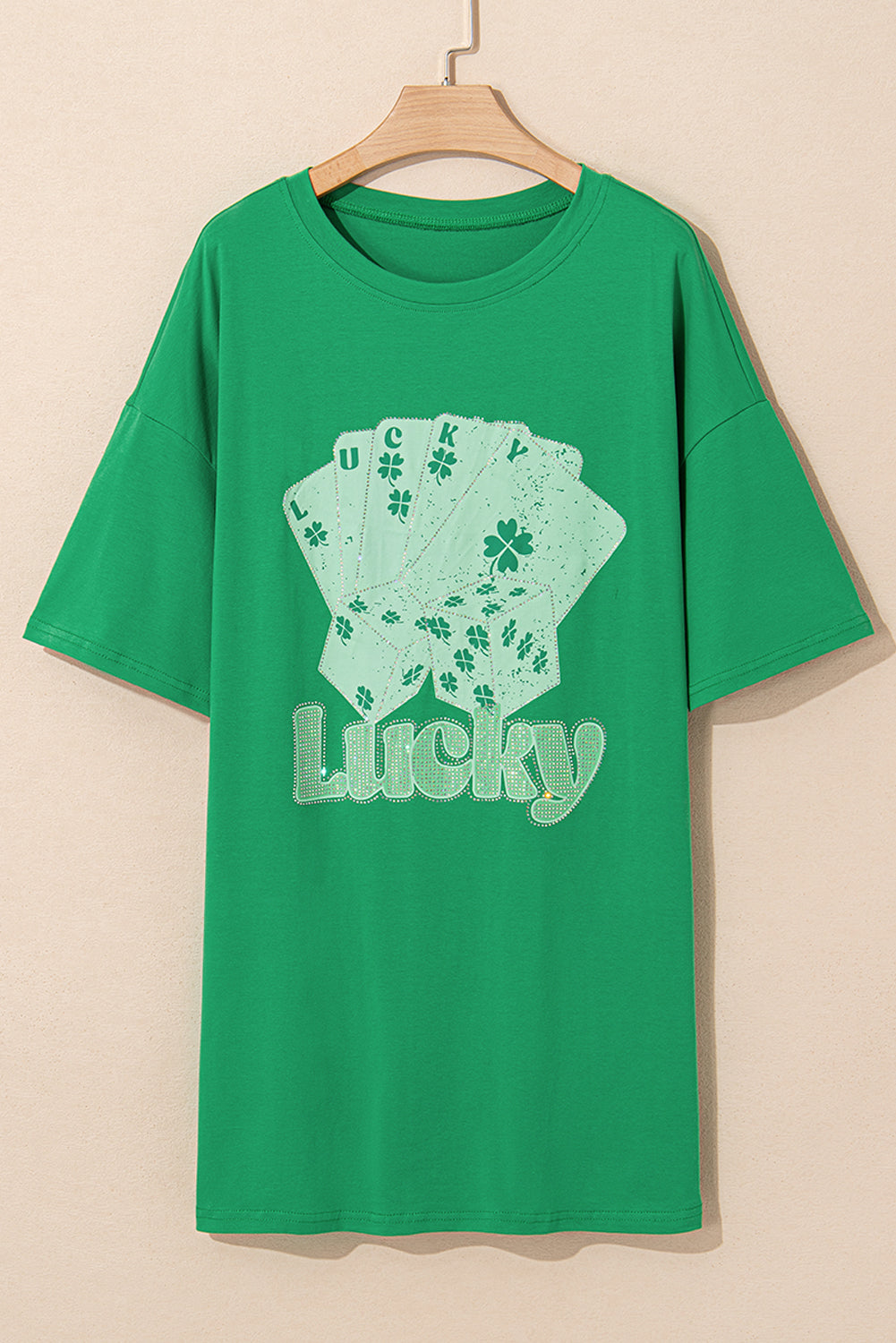 Bright Green Rhinestone Lucky Poker Cards Mini Dress T Shirt