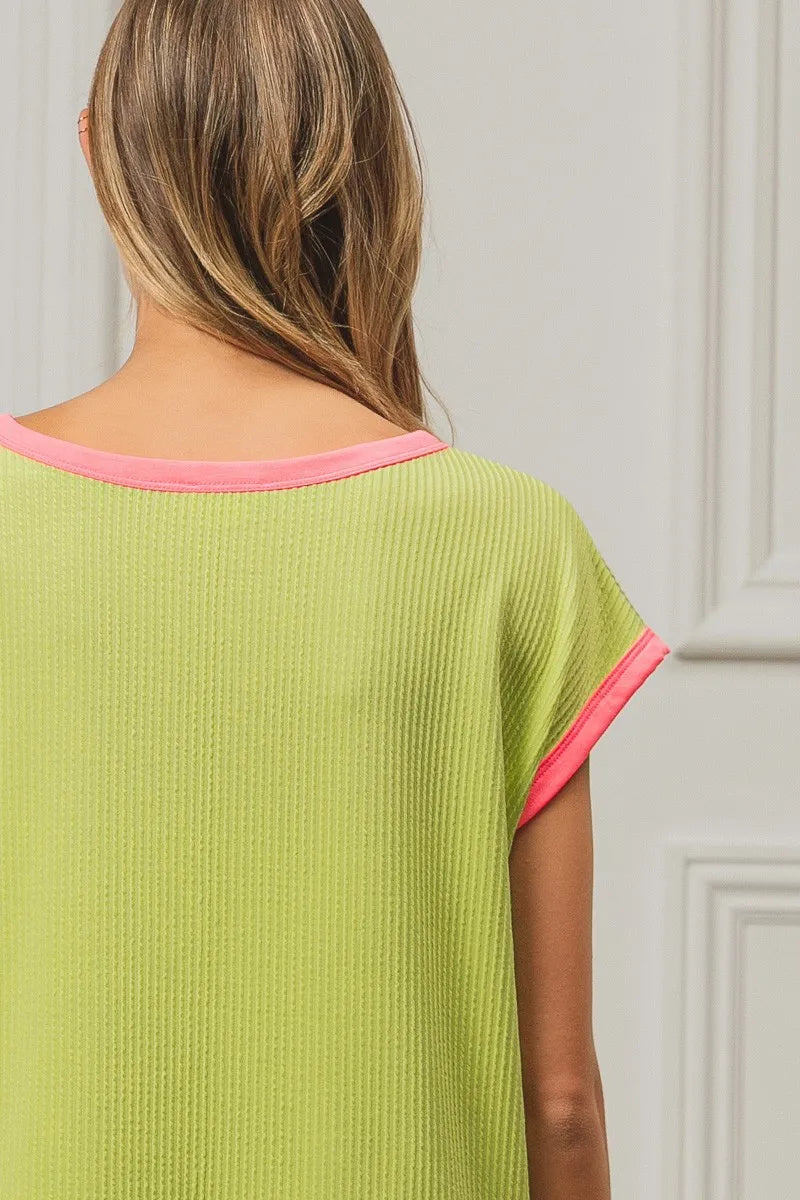 BiBi Cord Rib Knit Contrast Banded Top - Love Salve