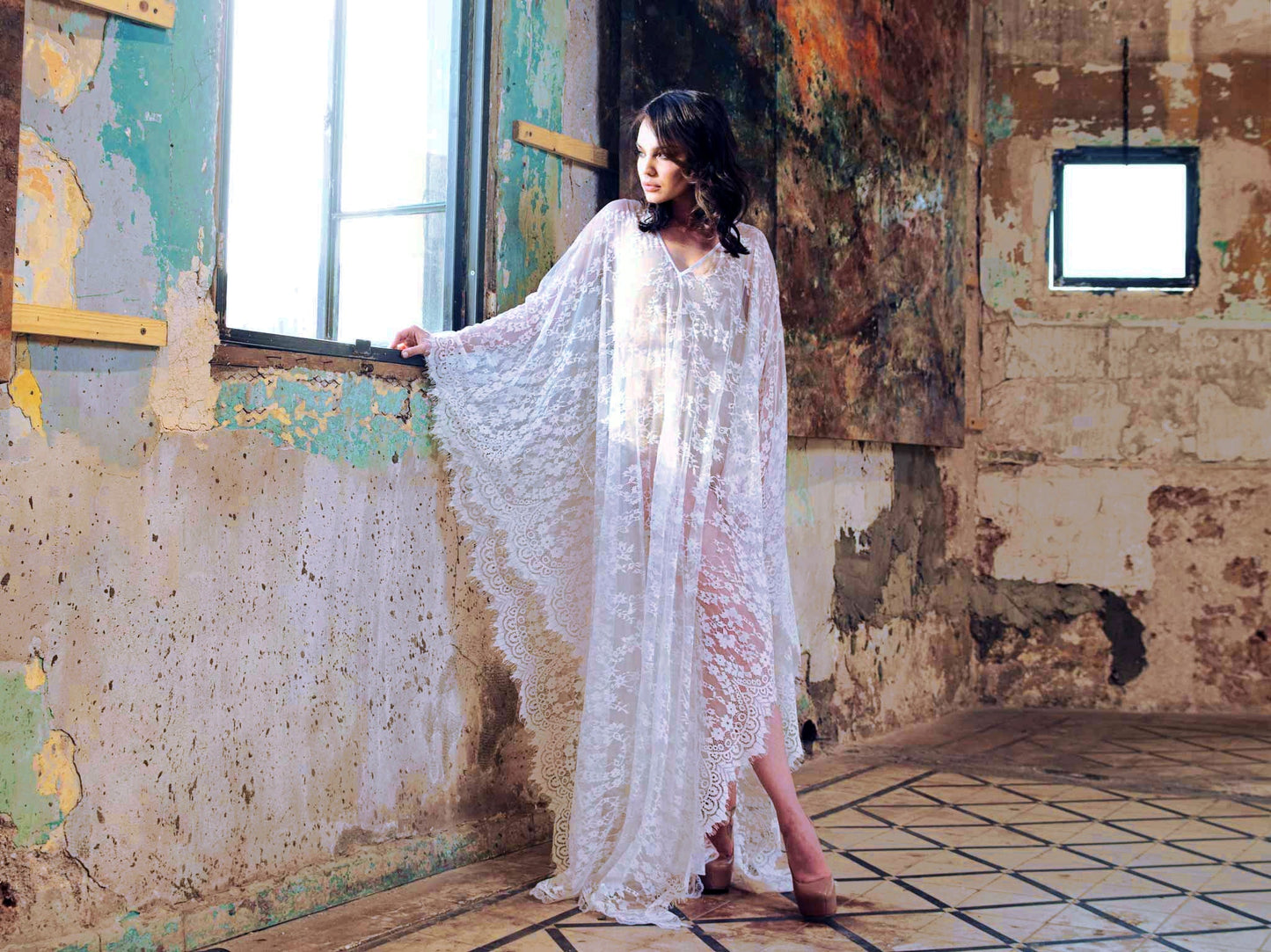 Eyelash Lace Super Loose Robe Bikini Cover