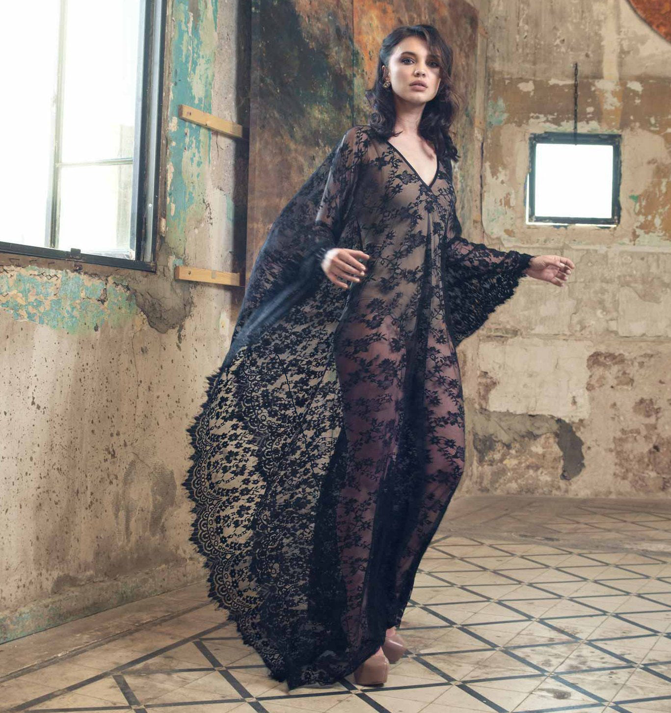 Eyelash Lace Super Loose Robe Bikini Cover