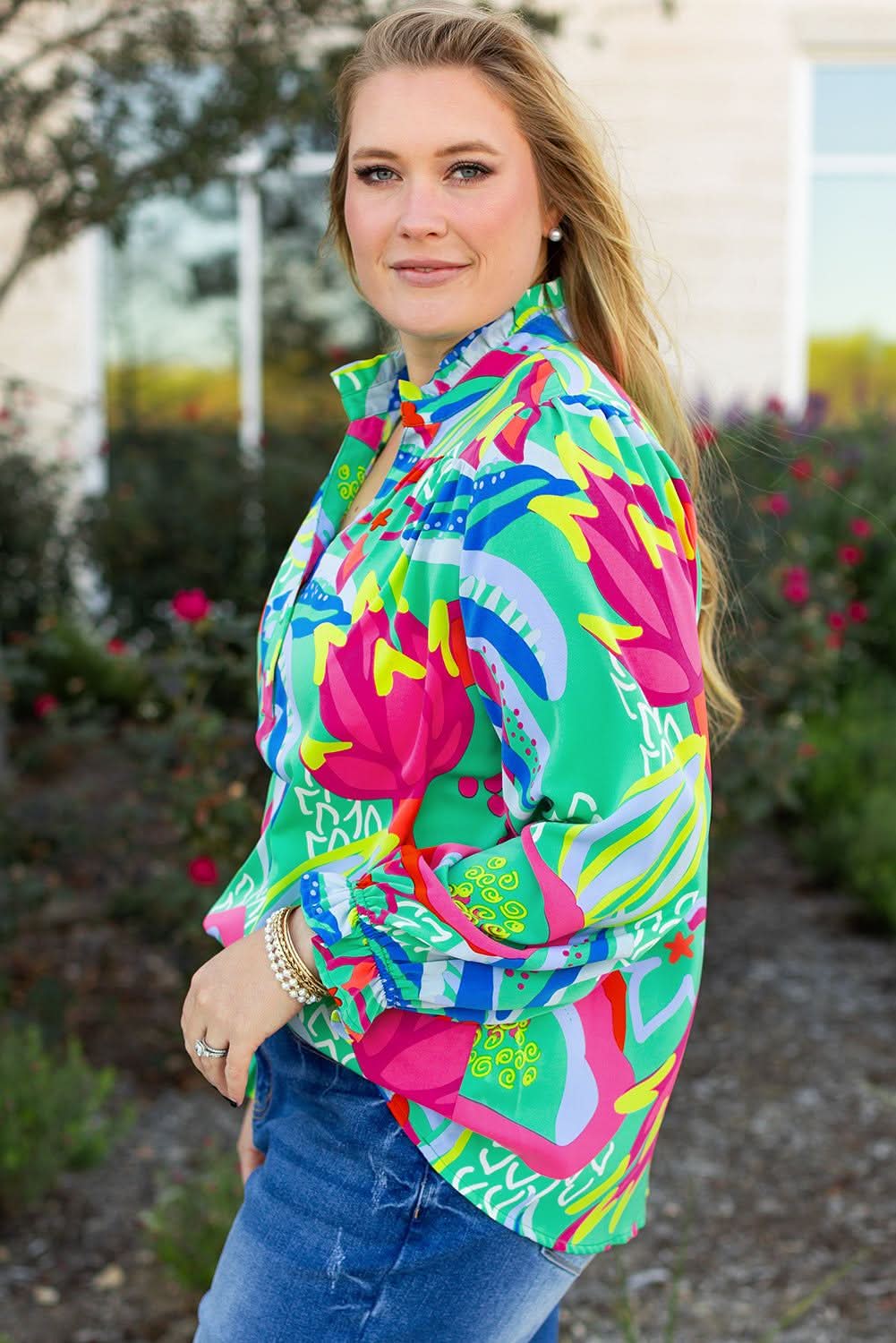 Green abstract plus size blouse - Love Salve