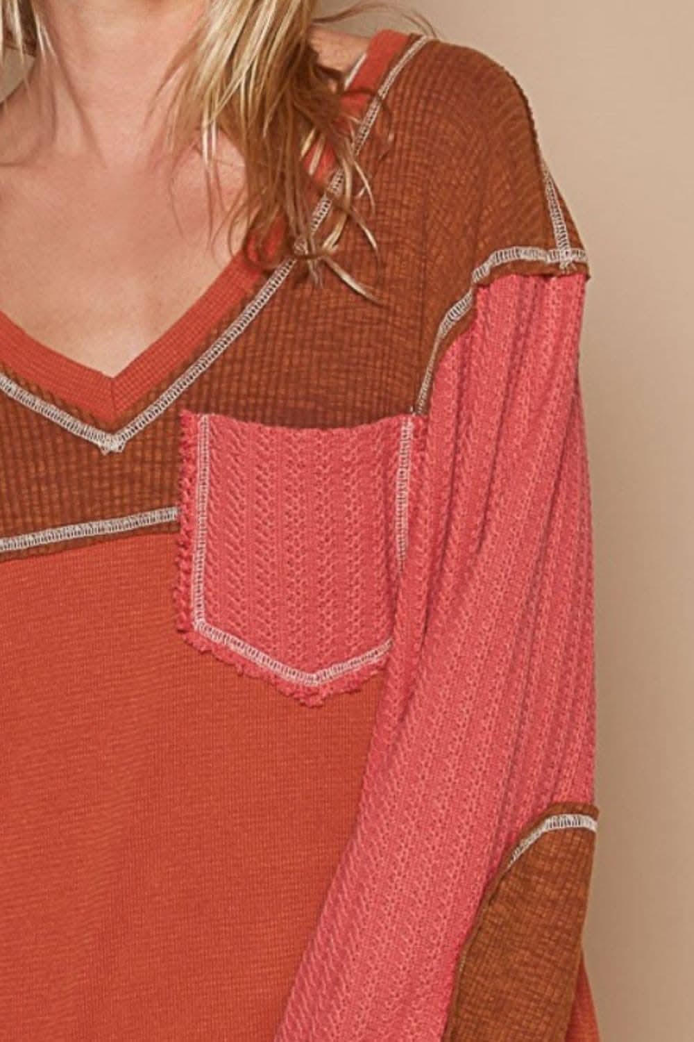 Pol v-neck exposed seam top - Love Salve