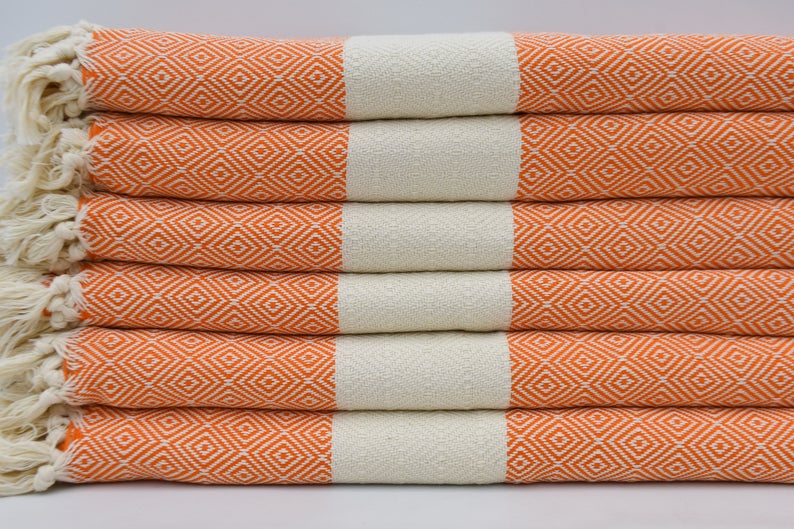 Venice Orange Turkish Towel 100 Percent Cotton 40 Inch by 70 Inch Quick Dry Sand Resistant Eco Friendly Beach Bath Blanket - Love Salve