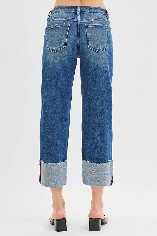 Risen Full Size Tummy Control Mid Rise Crop Wide Cuffed Jeans Plus Size - Love Salve