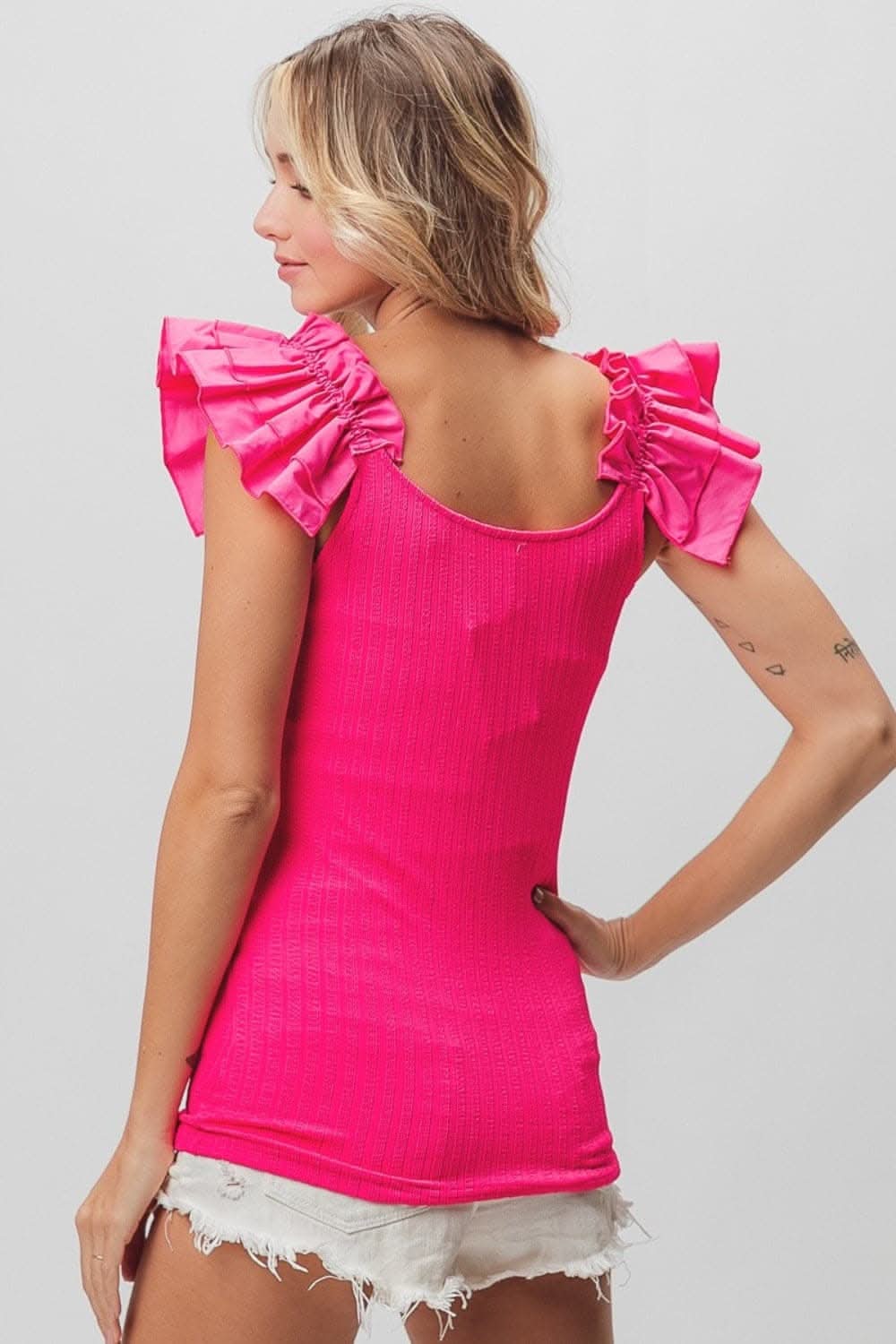BiBi ruffled strap ribbed top - Love Salve