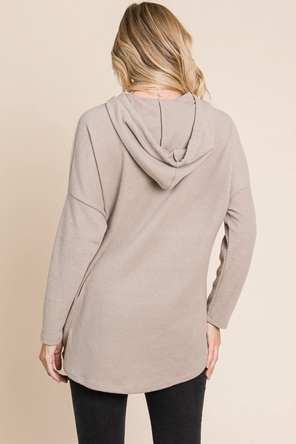 BOMBOM Contrast Drawstring Drop Shoulder Knit Hoodie - Love Salve