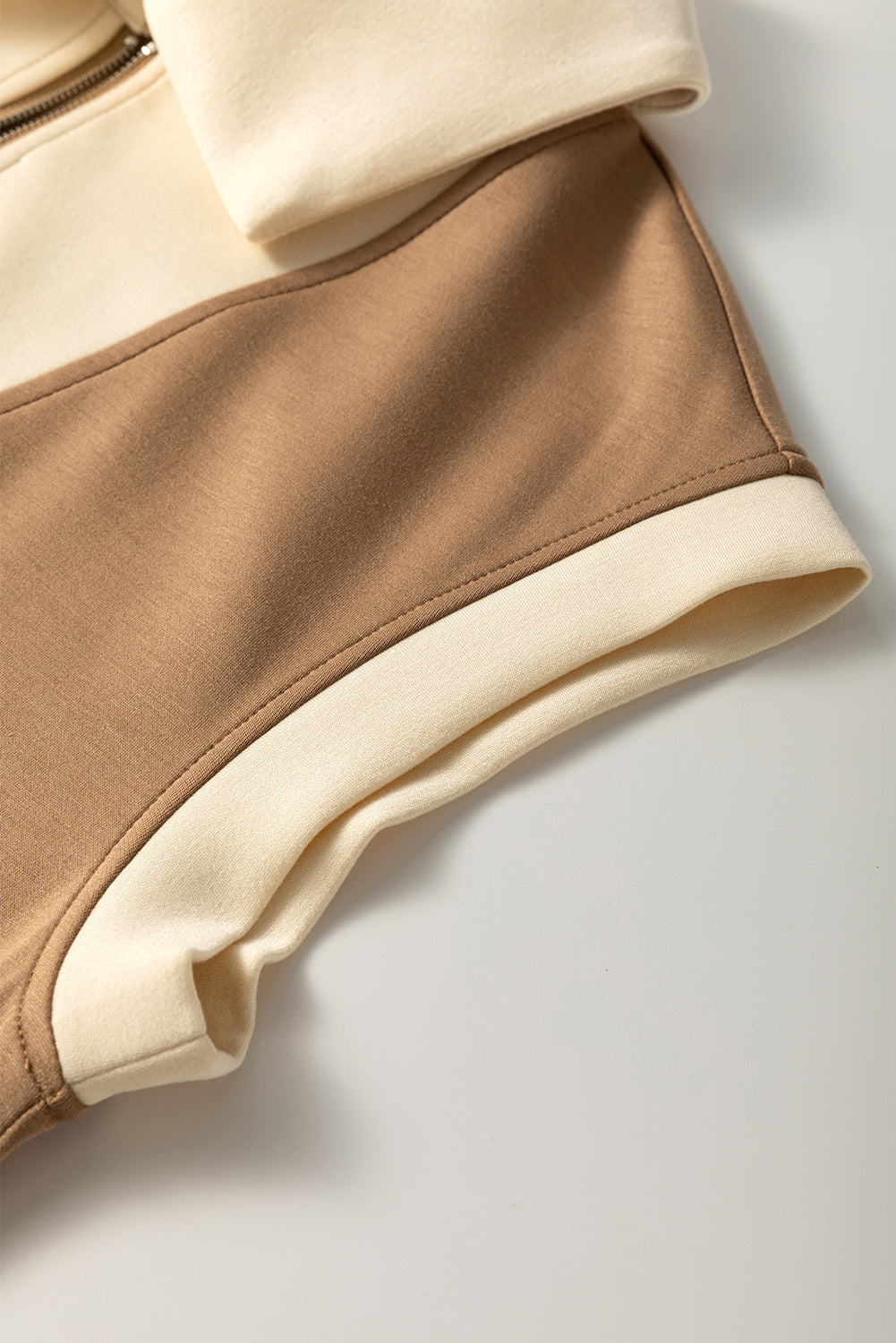 Simply Taupe Half Zipper Collared Colorblock Top