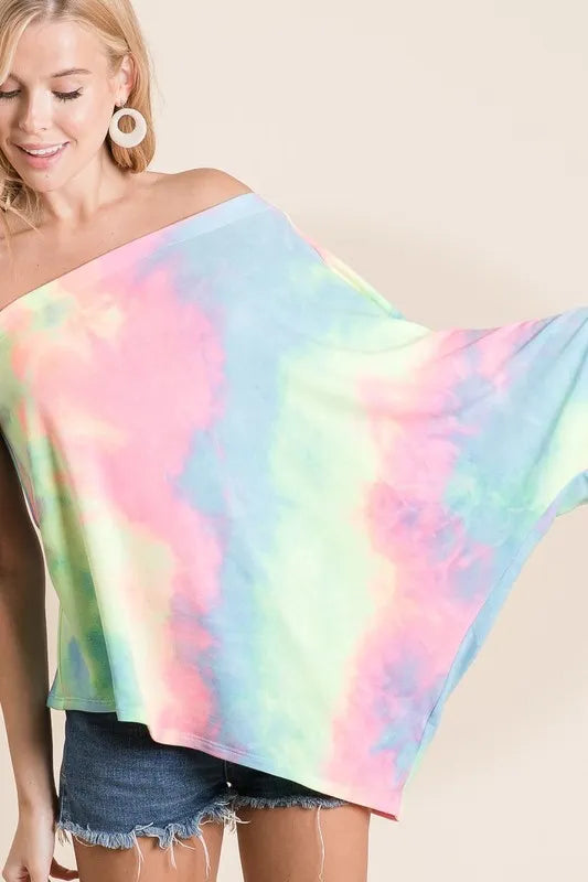 BiBi Tie Dye French Terry One Shoulder Top with Dolman - Love Salve