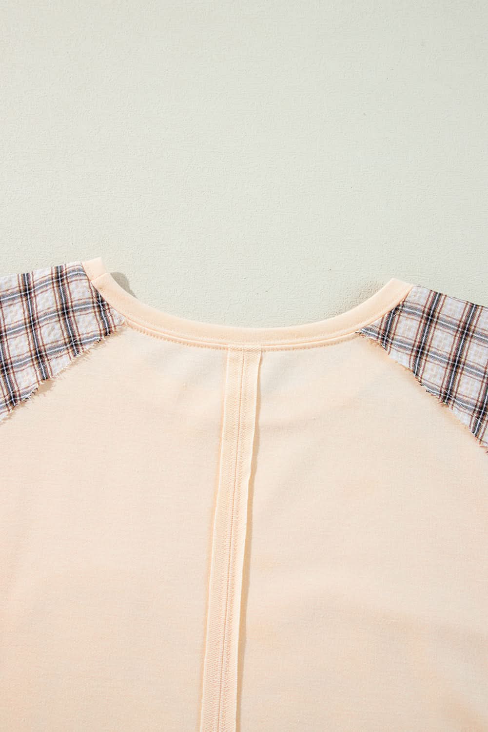 Beige Plaid Floral Peace Heart Graphic Wide Long Sleeve Top - Love Salve