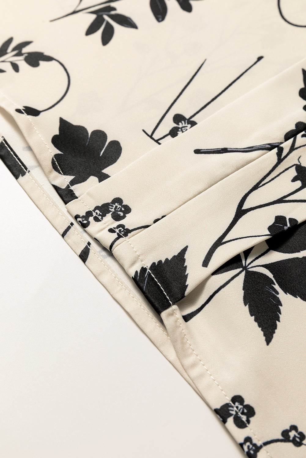 Premium Khaki Botanical Floral Print Split Neck Long Sleeve Blouse