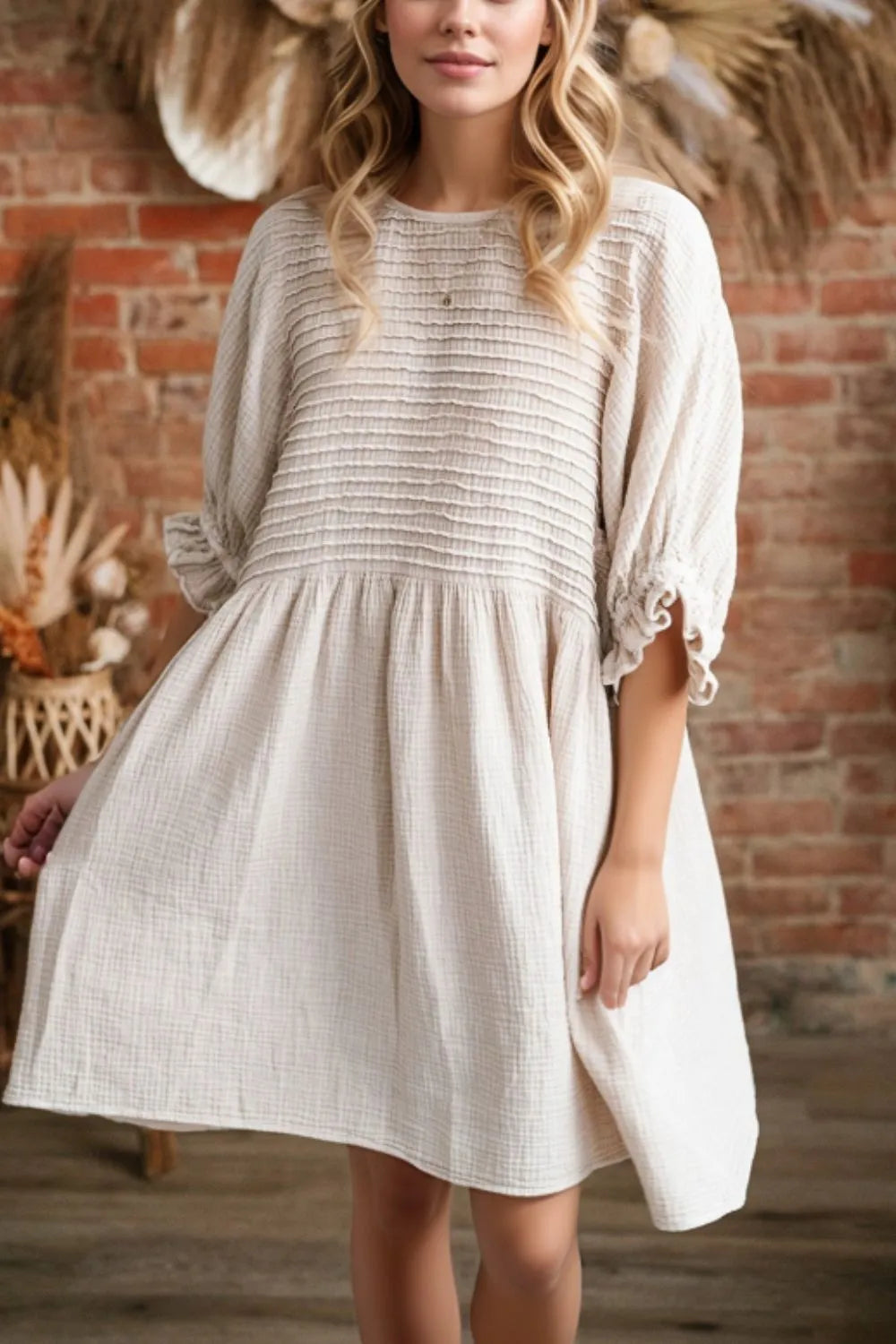 Simply Love: Puff Sleeve Ruffle Dress