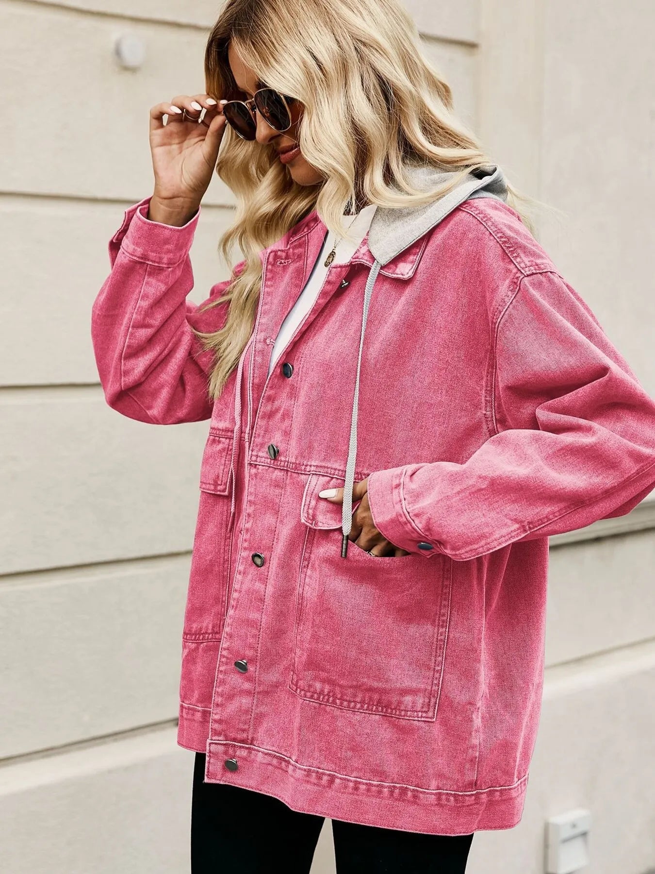 Oversized Button Up Denim Jacket with Hood