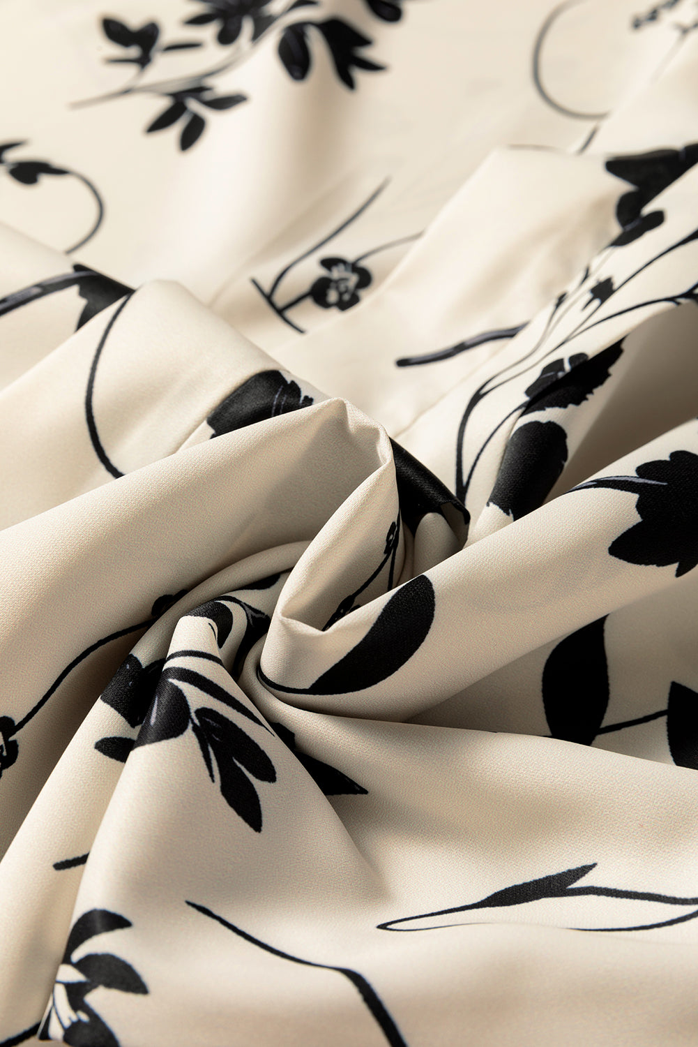 Premium Khaki Botanical Floral Print Split Neck Long Sleeve Blouse
