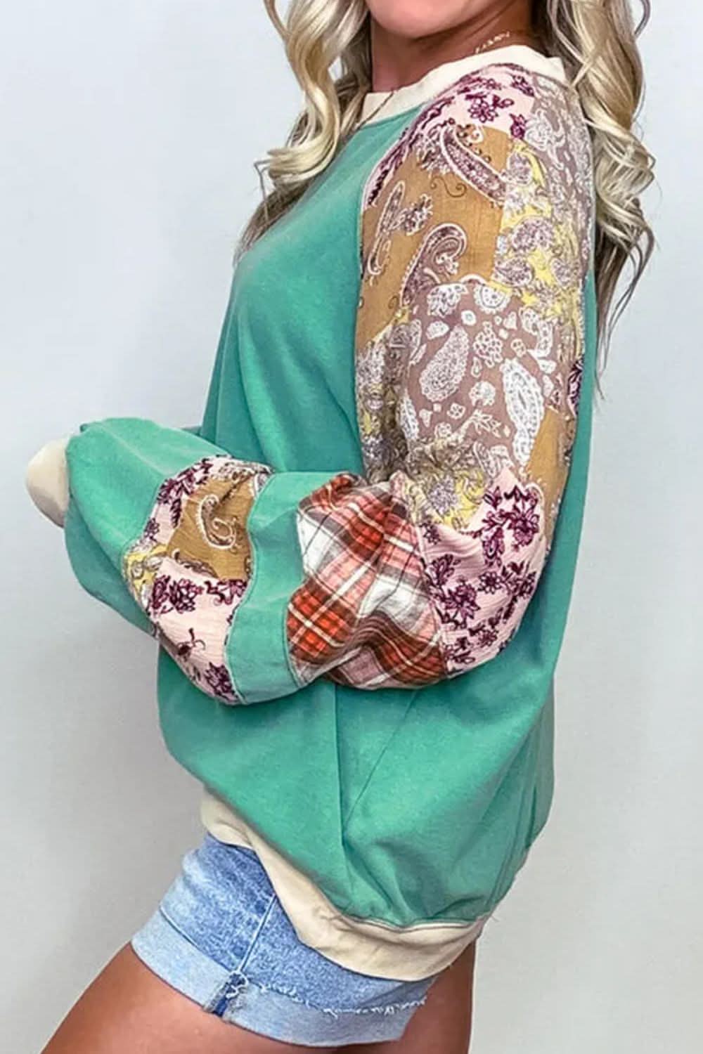 Plus Size Printed Raglan Sleeve Sweatshirt - Love Salve