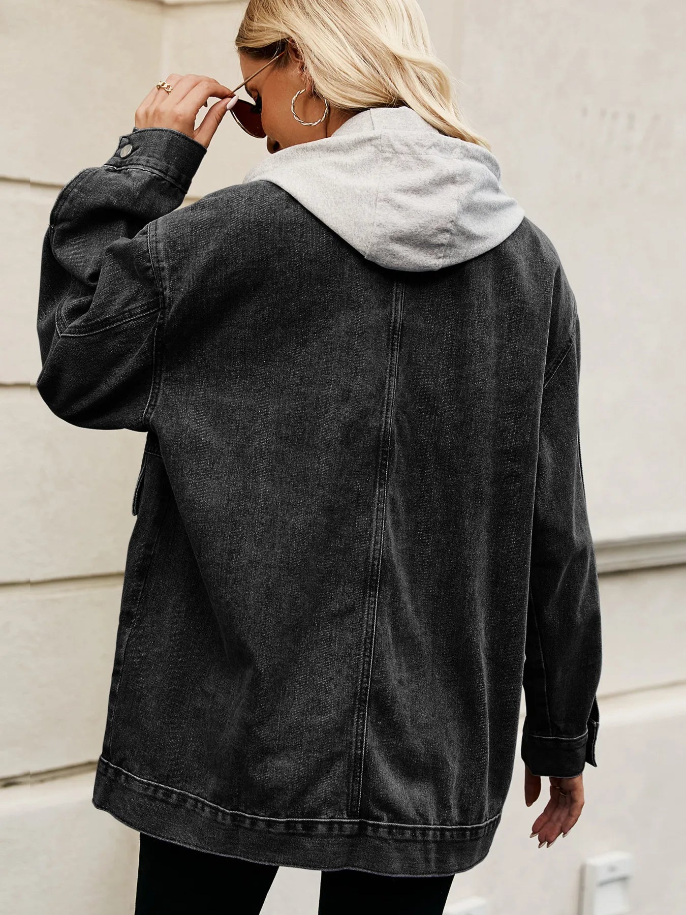 Oversized Button Up Denim Jacket with Hood