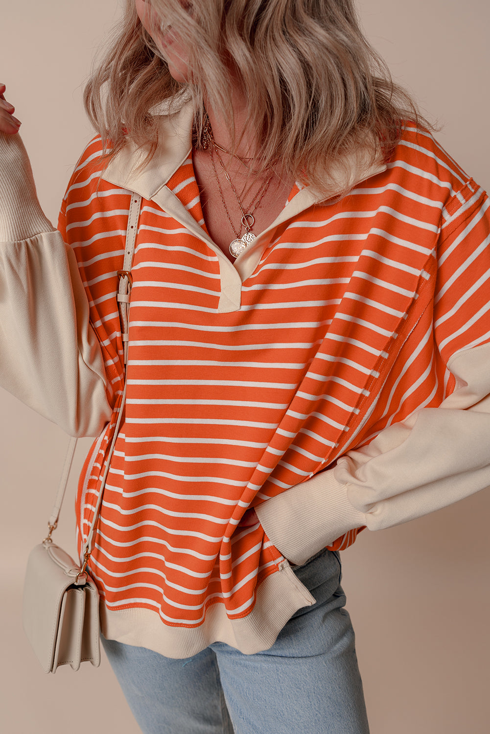 Alaina Loose Fit Color Block Striped Sweatshirt - Love Salve